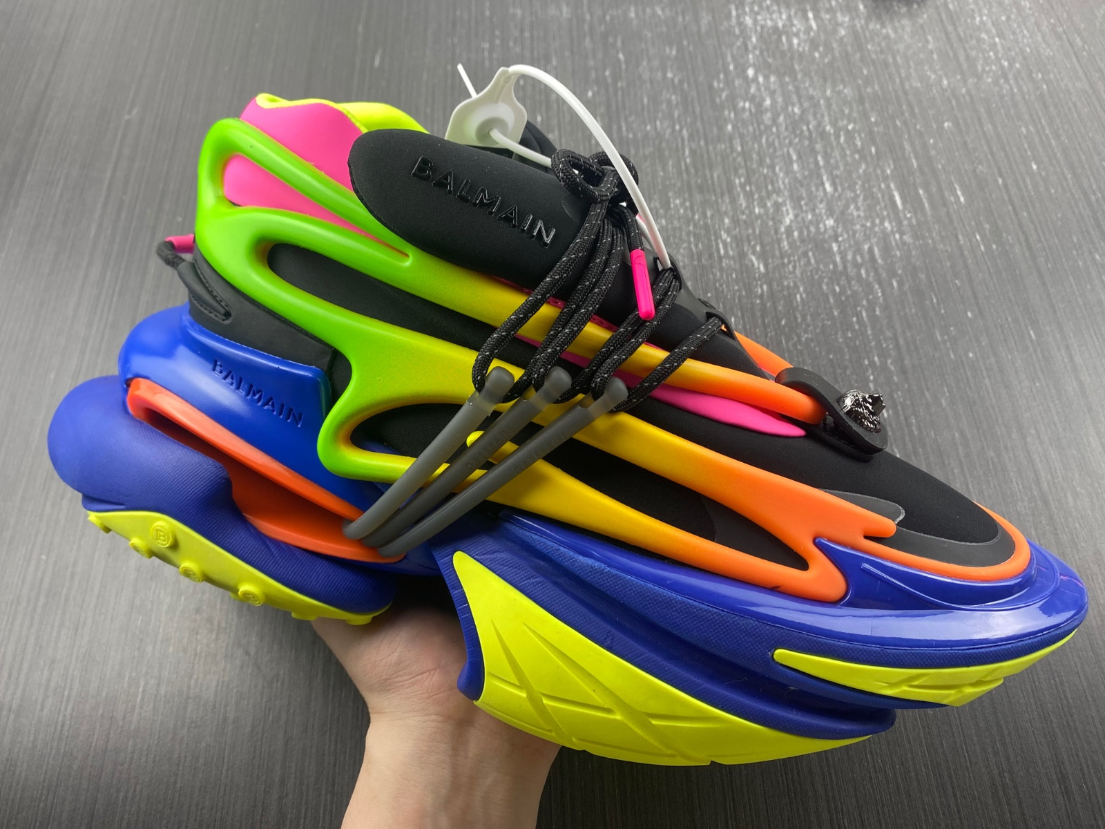 BALMAIN NEOPRENE AND LEATHER UNICORN LOW-TOP SNEAKERS